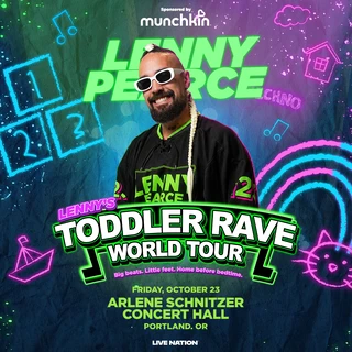 Photo of Lenny Pearce announcing the Toddler Rave World Tour